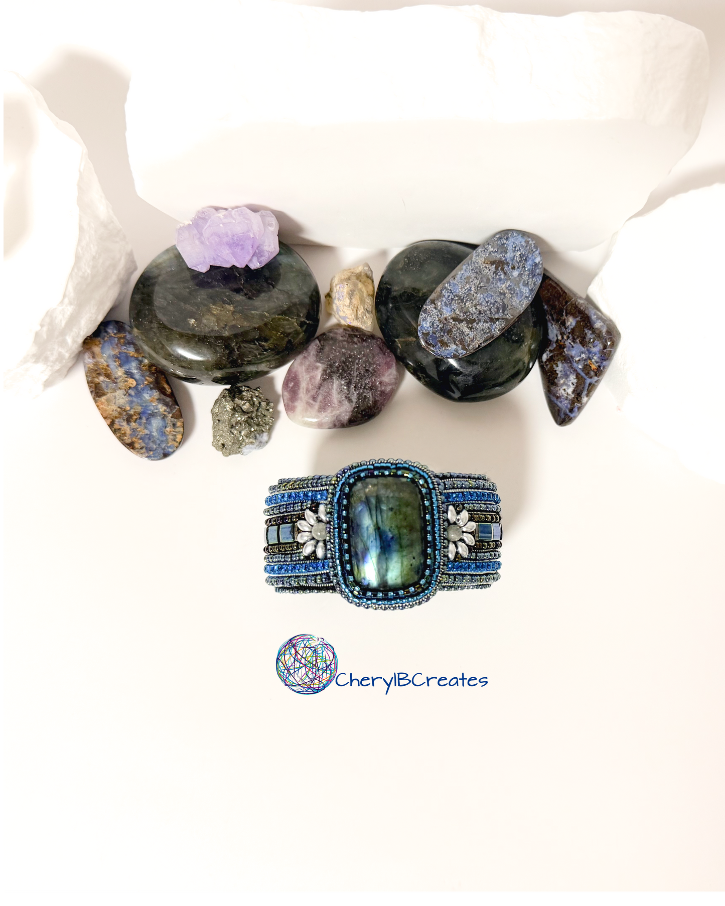 One Of A Kind Labradorite Beaded Cuff Bracelet