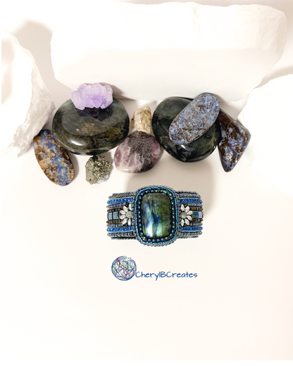 One Of A Kind Labradorite Beaded Cuff Bracelet