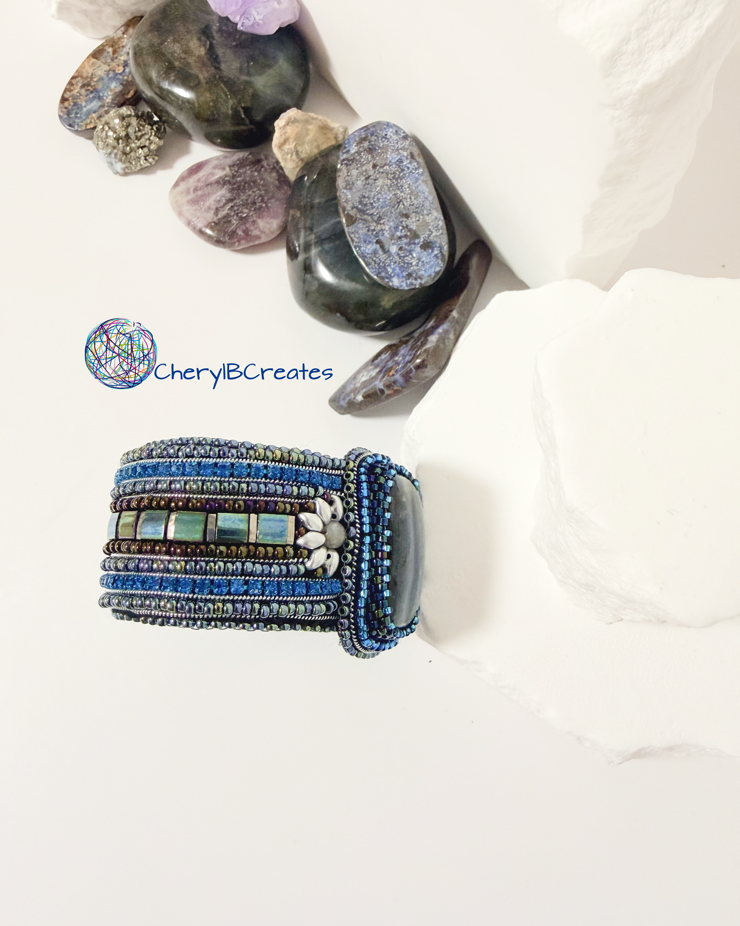 One Of A Kind Labradorite Beaded Cuff Bracelet