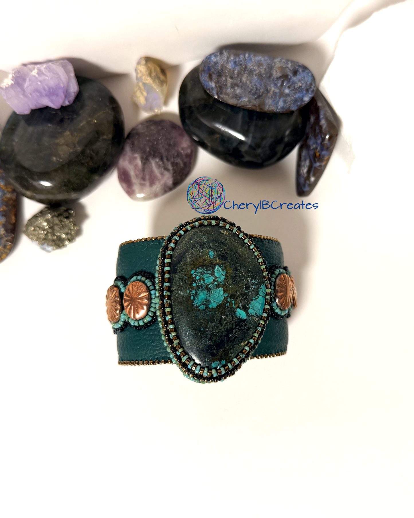 Rustic Turquoise Statement  Beaded Cuff Bracelet