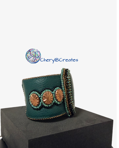 Rustic Turquoise Statement  Beaded Cuff Bracelet