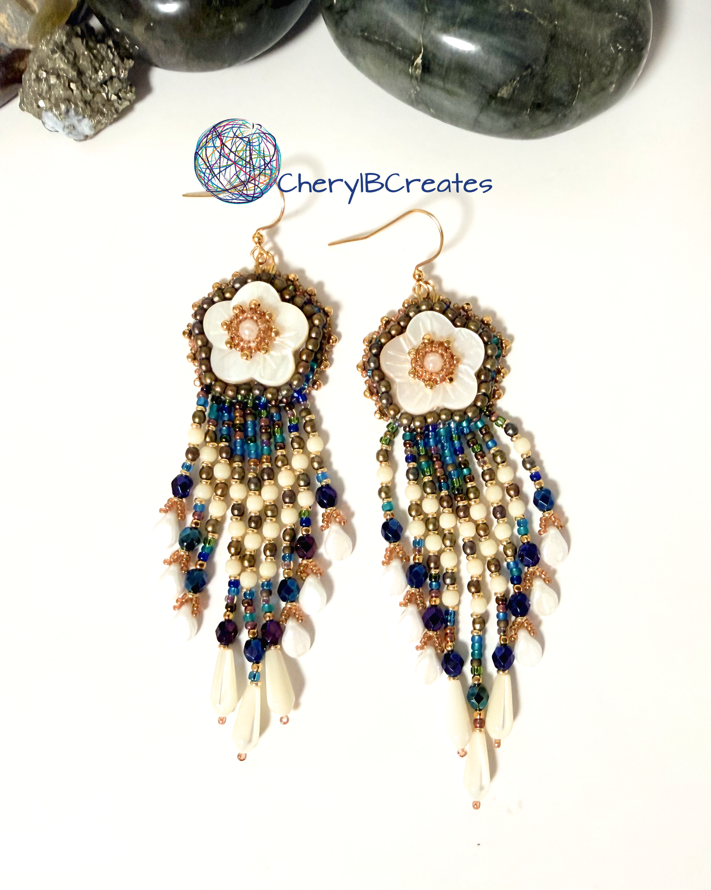 Mother of Pearl Fringe Earrings-Gold Color