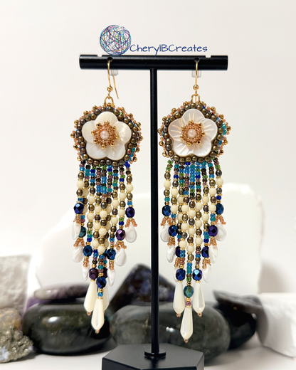 Mother of Pearl Fringe Earrings-Gold Color