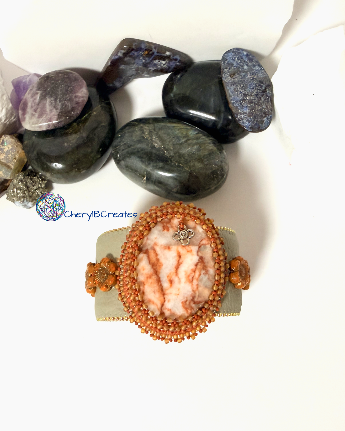 One Of A Kind Redline Marble Beaded Cuff Bracelet