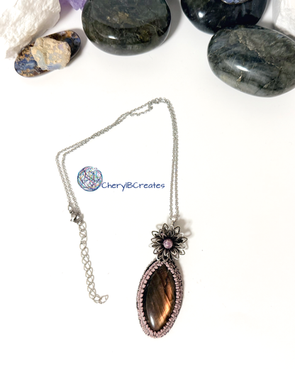 Blooming Lotus Labradorite  Pendant Necklace