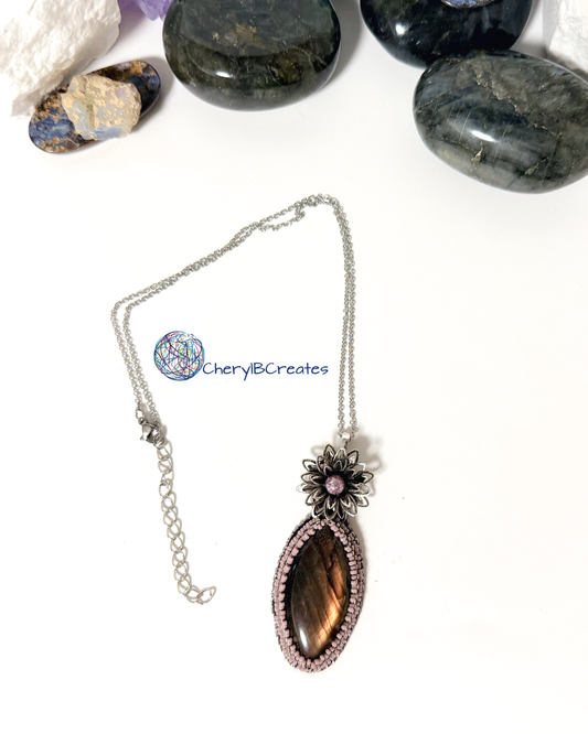 Blooming Lotus Labradorite  Pendant Necklace