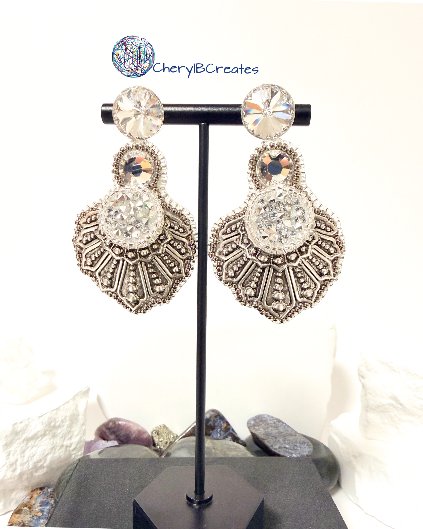 Beaded Crown Crystal Earrings
