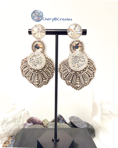 Beaded Crown Crystal Earrings