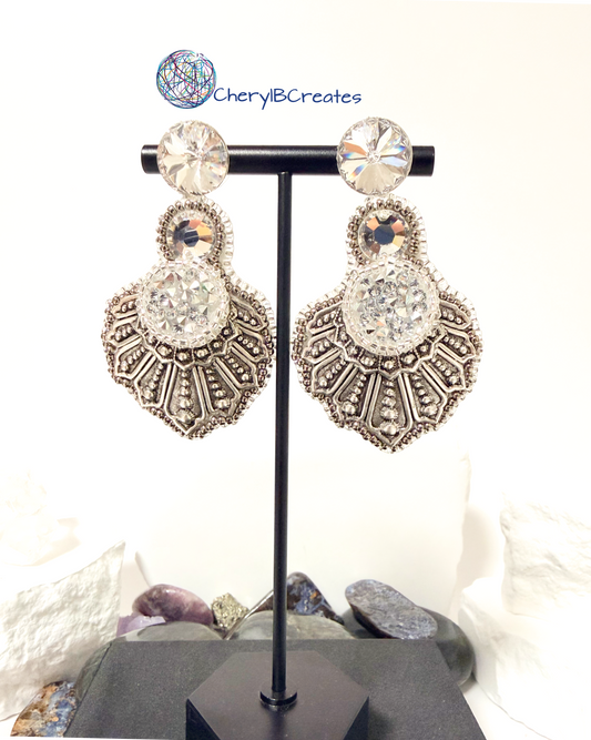 Beaded Crown Crystal Earrings