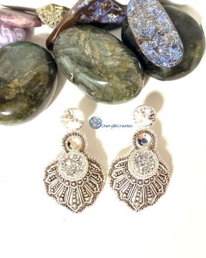 Beaded Crown Crystal Earrings