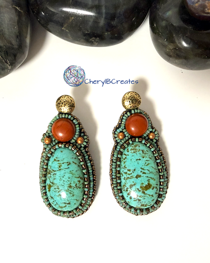 Kingman Turquoise and Red Jasper Earrings