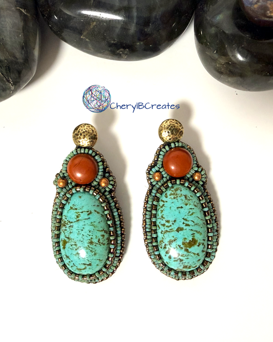 Kingman Turquoise and Red Jasper Earrings