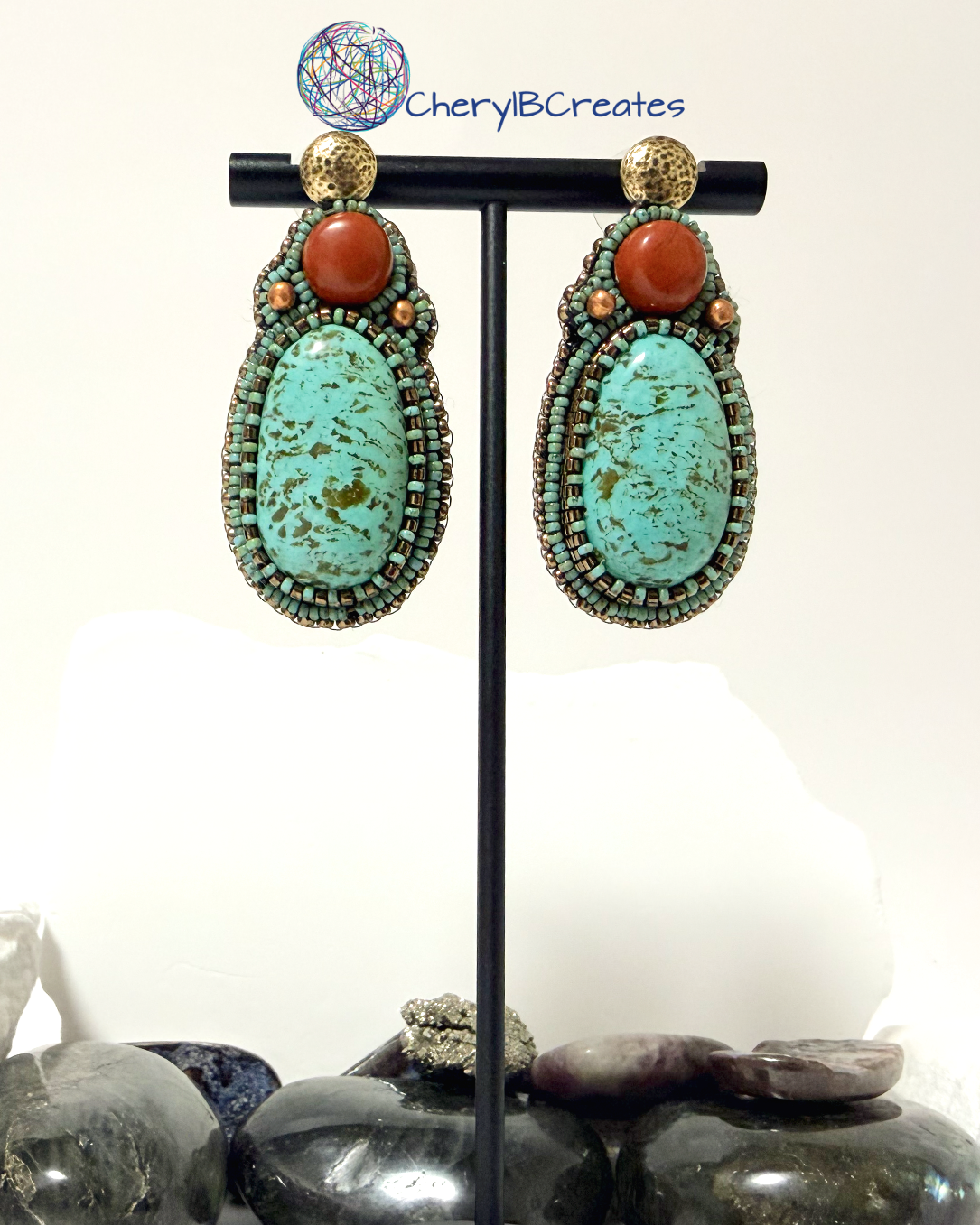 Kingman Turquoise and Red Jasper Earrings