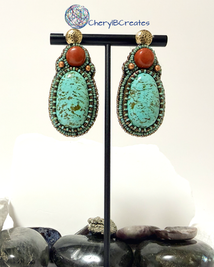 Kingman Turquoise and Red Jasper Earrings