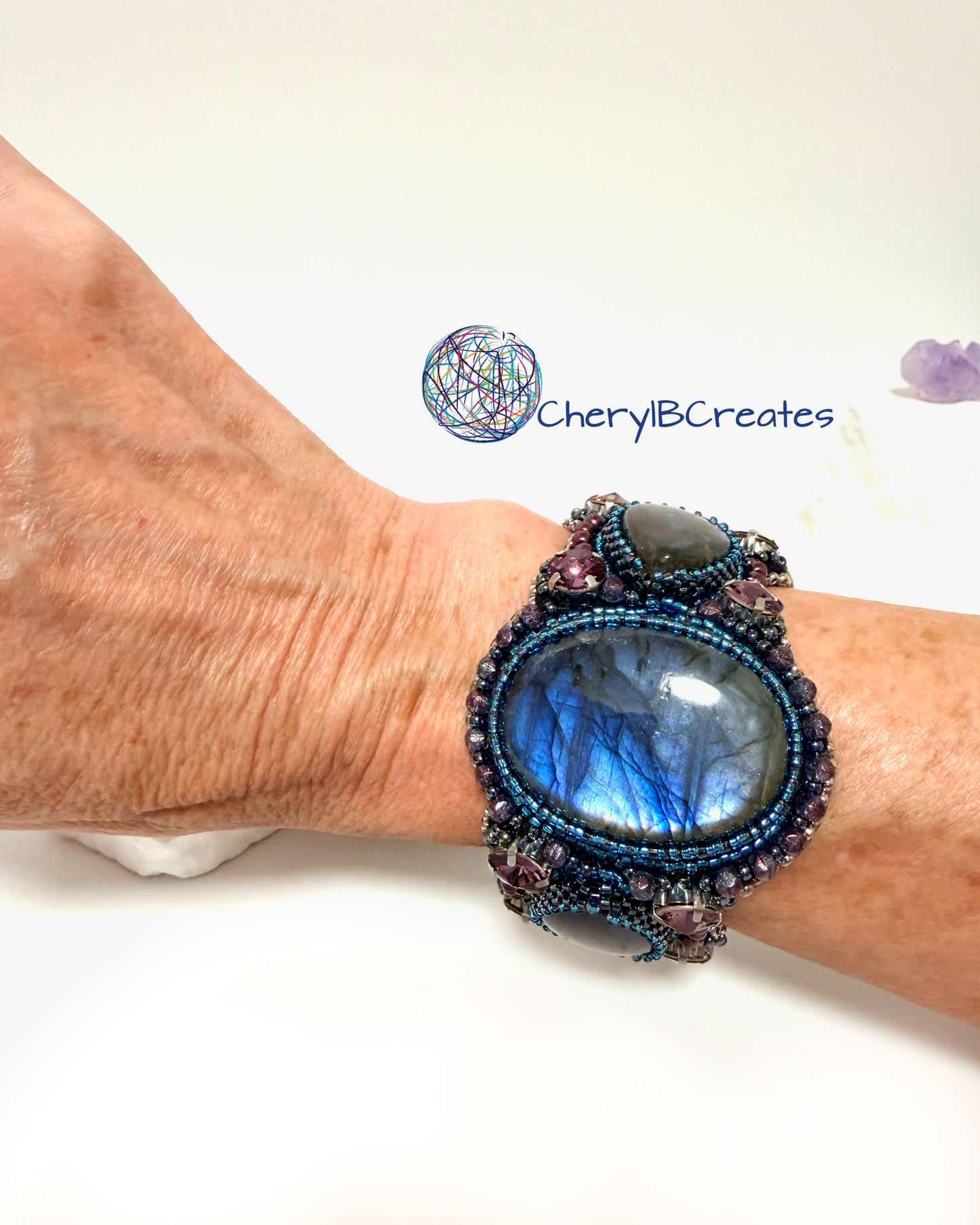 Northern lights:Artisan Labradorite Raku Pottery Bracelet