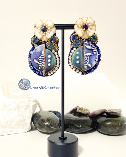 Clay Turtles and Enamel Flower Earrings