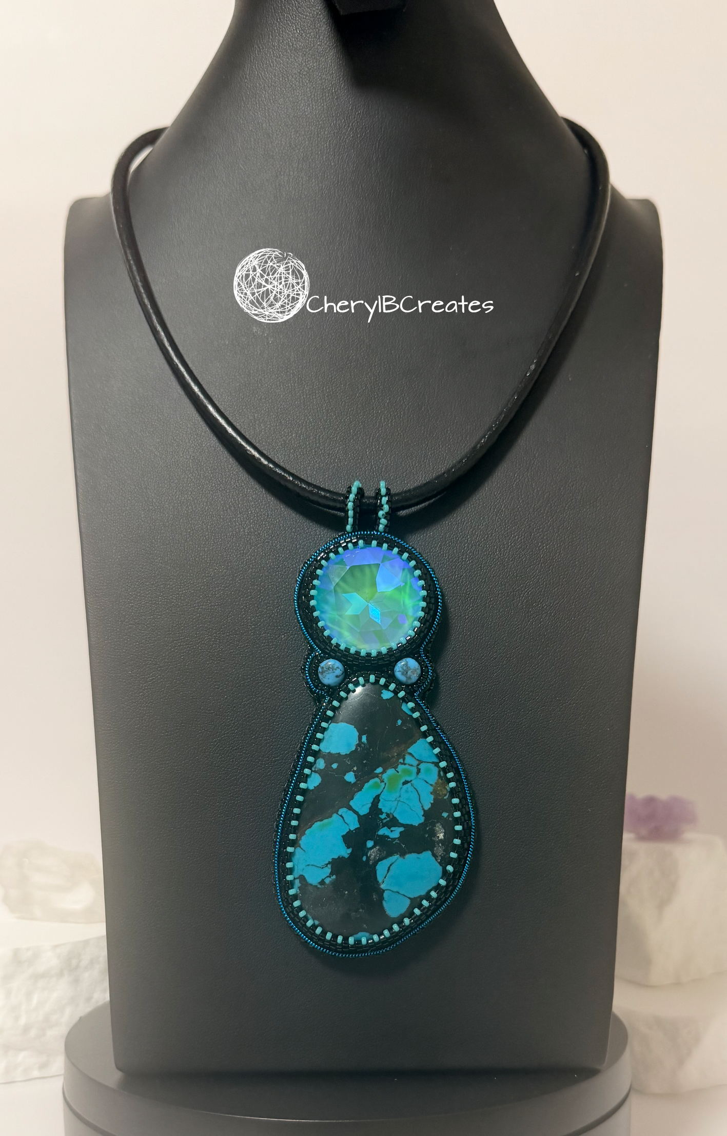 Turquoise and Crystal Artisan Pendant Necklace