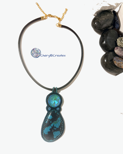 Turquoise and Crystal Artisan Pendant Necklace