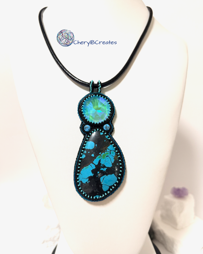Turquoise and Crystal Artisan Pendant Necklace