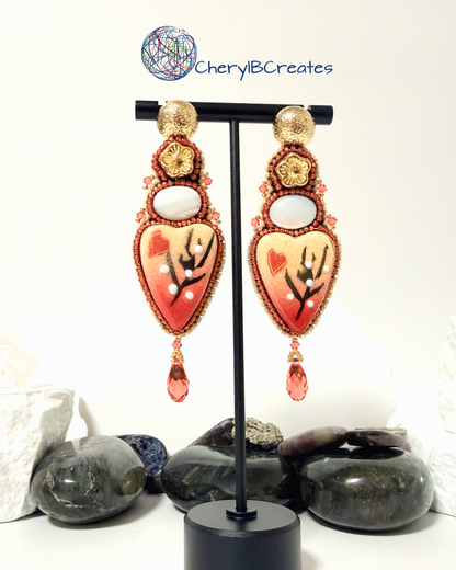 Clay Heart and Trochus Shell Earrings
