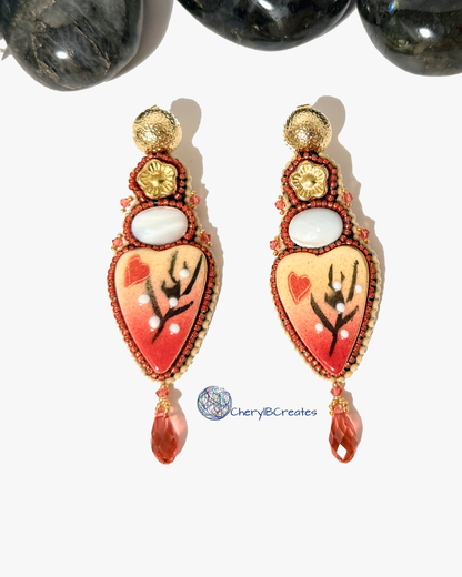 Clay Heart and Trochus Shell Earrings