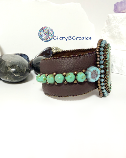 Turquoise Statement  Beaded Cuff Bracelet