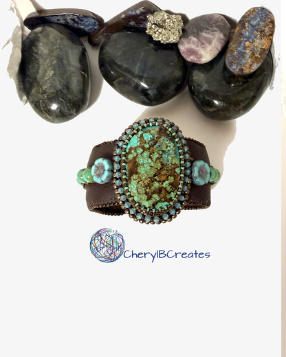 Turquoise Statement  Beaded Cuff Bracelet
