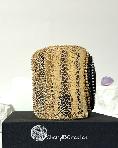 Spiderweb Obsidian Leather Cuff Statement Bracelet