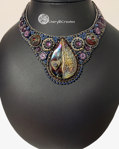 Raku Heart And Flower Bib Necklace