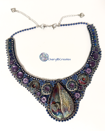 Raku Heart And Flower Bib Necklace