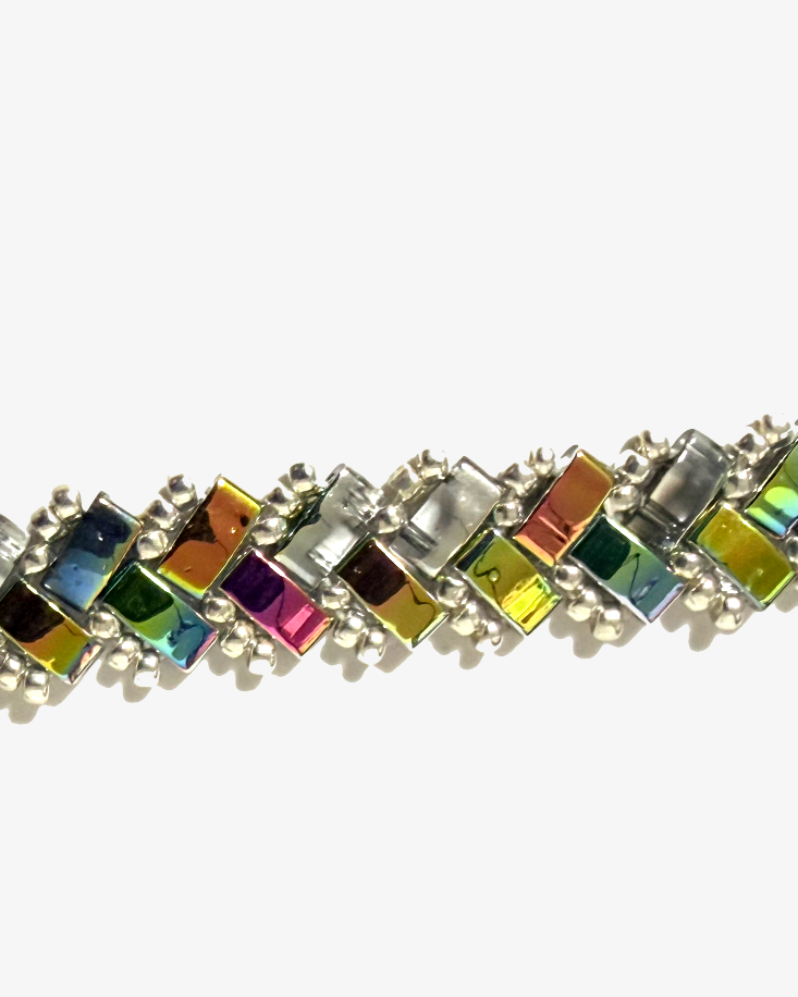 1 Wide Half Tila Herringbone Bracelet-7.5 inches plus extension