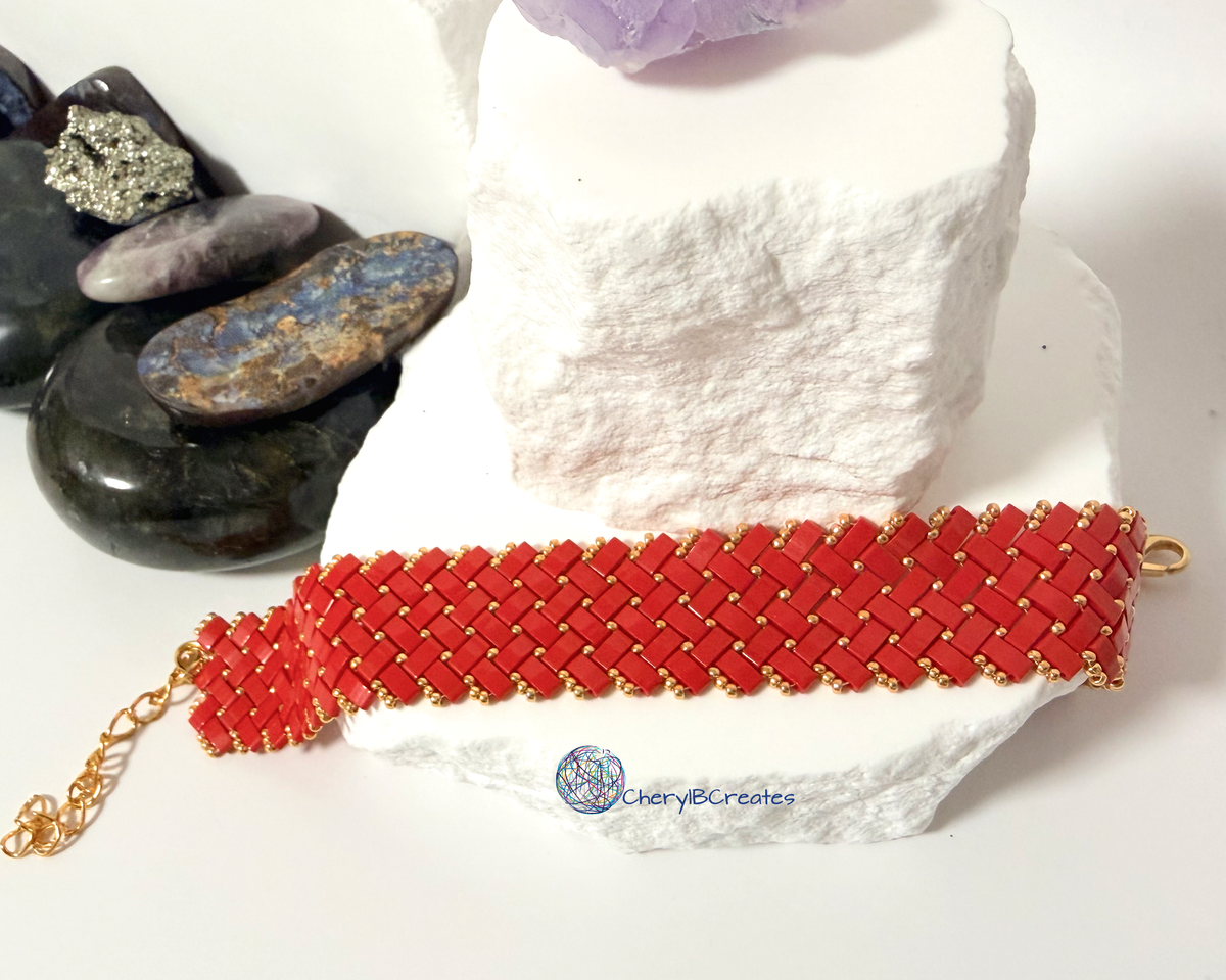 3 Wide Half Tila Herringbone Bracelet