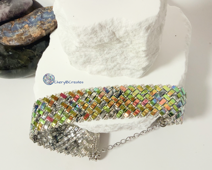 3 Wide Half Tila Herringbone Bracelet