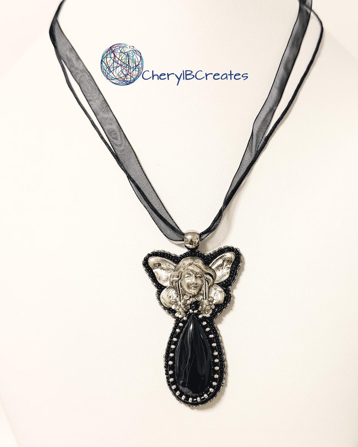Enchanted Fairy Black Agate Pendant Necklace