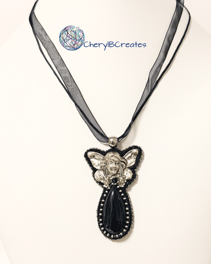 Enchanted Fairy Black Agate Pendant Necklace