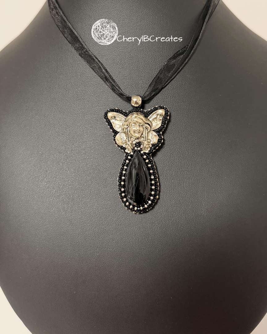 Enchanted Fairy Black Agate Pendant Necklace