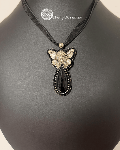 Enchanted Fairy Black Agate Pendant Necklace