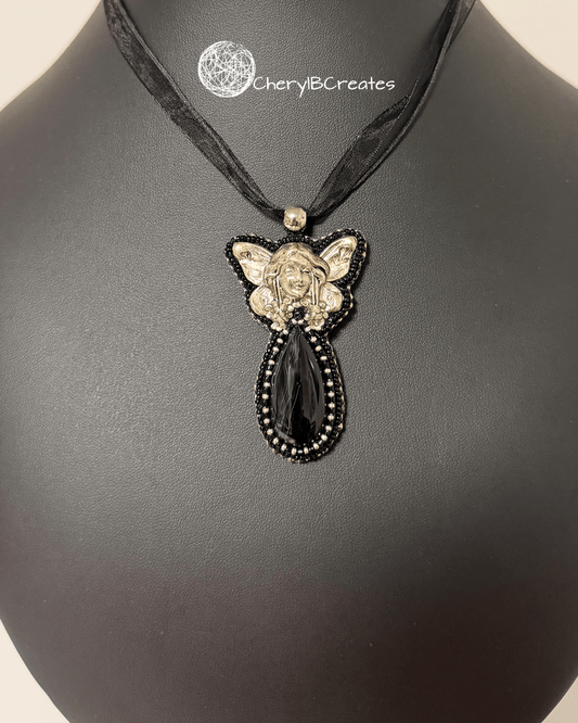Enchanted Fairy Black Agate Pendant Necklace