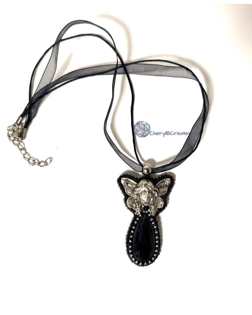 Enchanted Fairy Black Agate Pendant Necklace