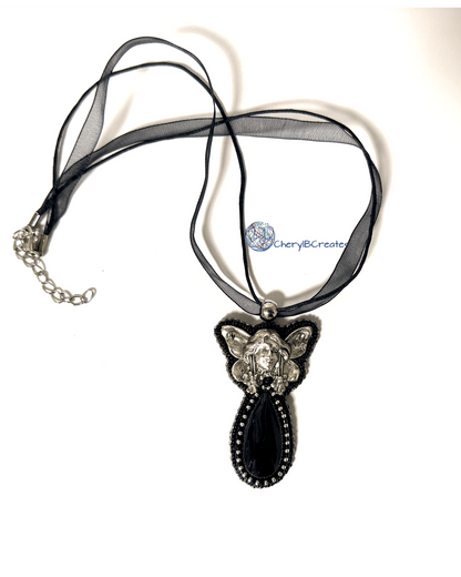 Enchanted Fairy Black Agate Pendant Necklace
