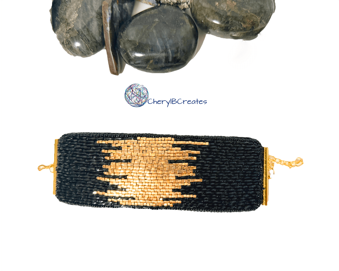 Gilded Noir-Black and Gold Bead Embroidered Bracelet