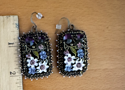 Old Fashioned Purple Flower Garden Earrings