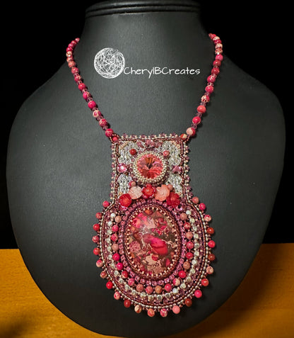 Pink and Red Regalite Necklace Set