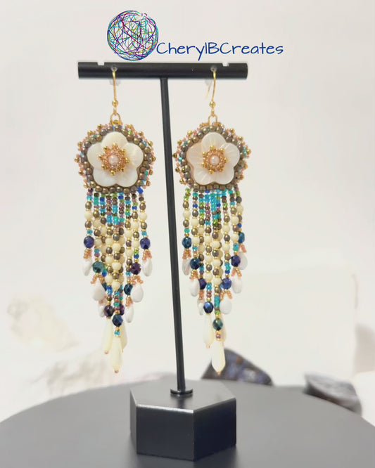 Mother of Pearl Fringe Earrings-Gold Color