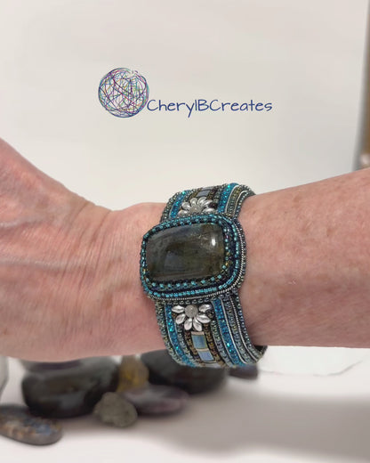 One Of A Kind Labradorite Beaded Cuff Bracelet