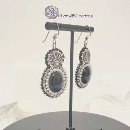 Black Onyx With Shell Top Earrings