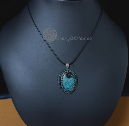 Teal Fossil Pendant Necklace