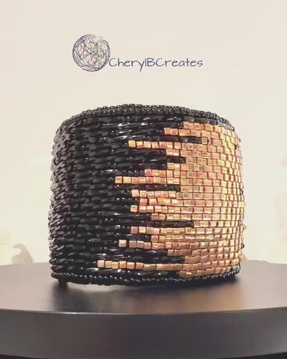 Gilded Noir-Black and Gold Bead Embroidered Bracelet