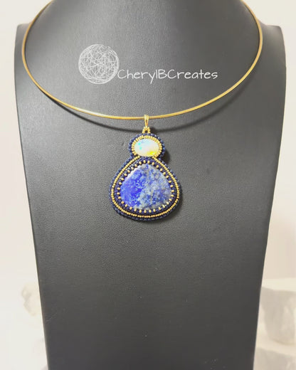 Lapis with Opal Pendant Necklace