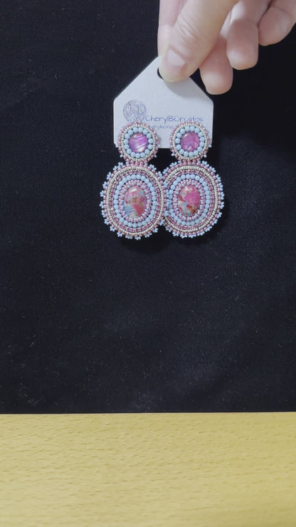 Pink and Teal Regalite Earrings